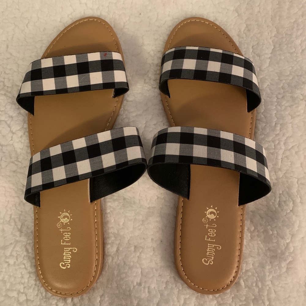 Black and white gingham sandals
